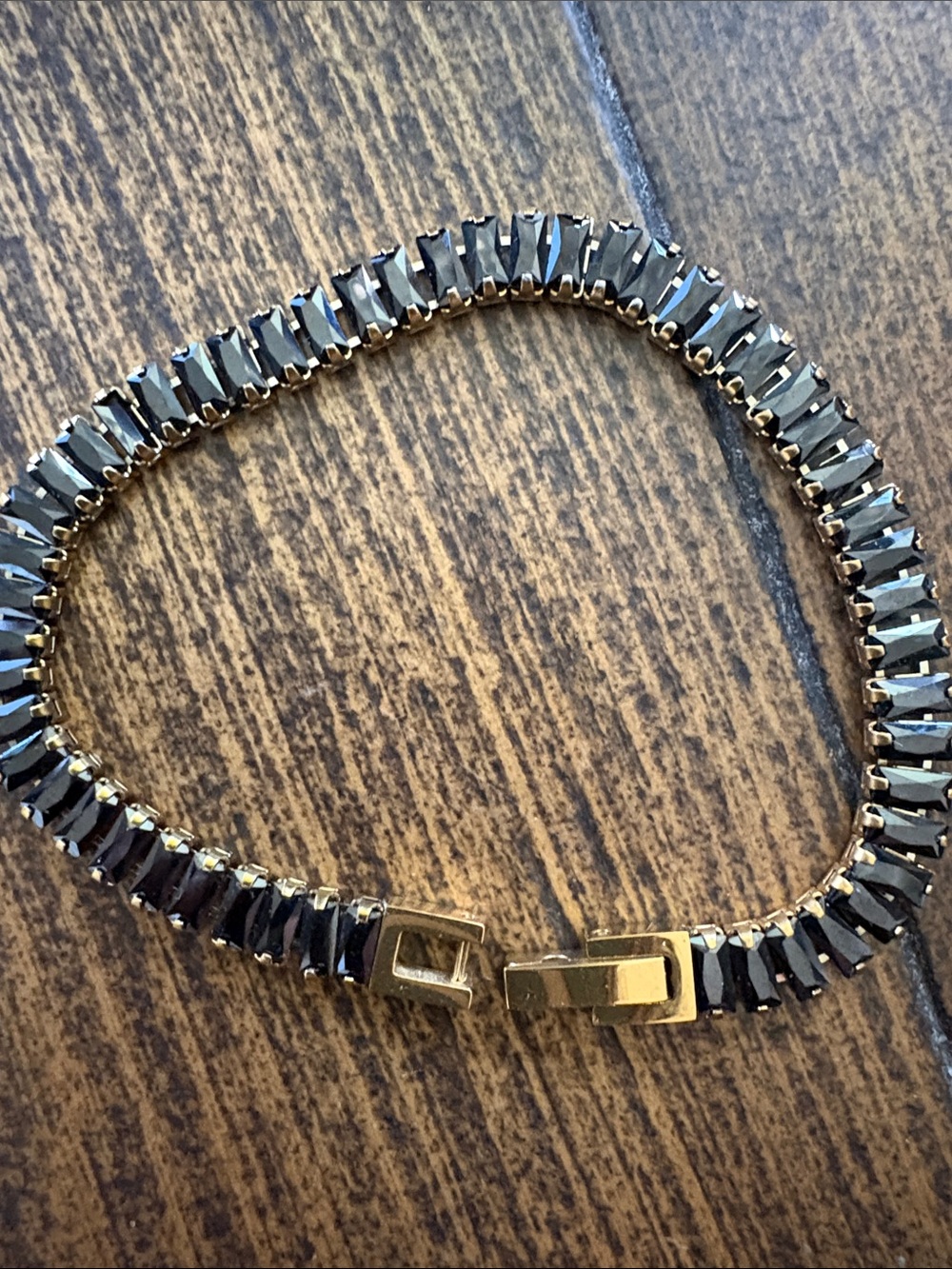 Tennis Bracelet Black CZ on Gold Stainless Steel NWOT
